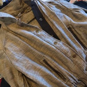 Linen Blend 3/4 Sleeve Military-Style Jacket